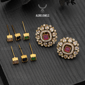 4 In 1 Kundan Stud Earrings - Aloro Jewels