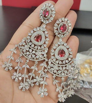 Rhodium Plated Diamond Look Chandelier Earrings - Aloro Jewels