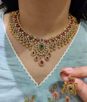 Bridal Necklace With Diamonds And Rubies - Aloro Jewels