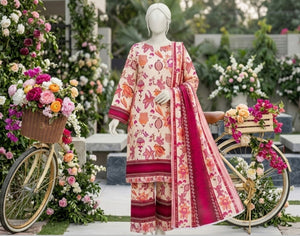 Rose Bloom Lawn 3Pcs Suit - Unstitched - Utsav