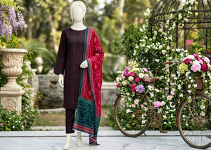 Elegant Maroon Lawn 3Pcs Suit - Unstitched - Utsav