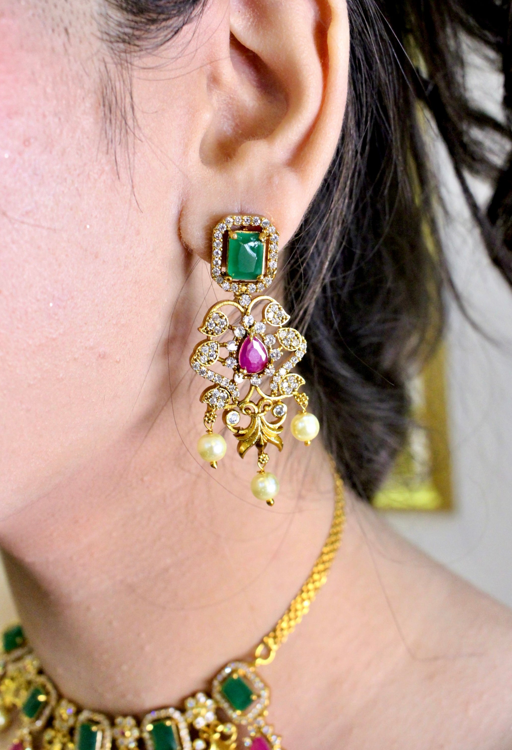 Multicolor Diamond Ganga Jamna Style Necklace - Aloro Jewels