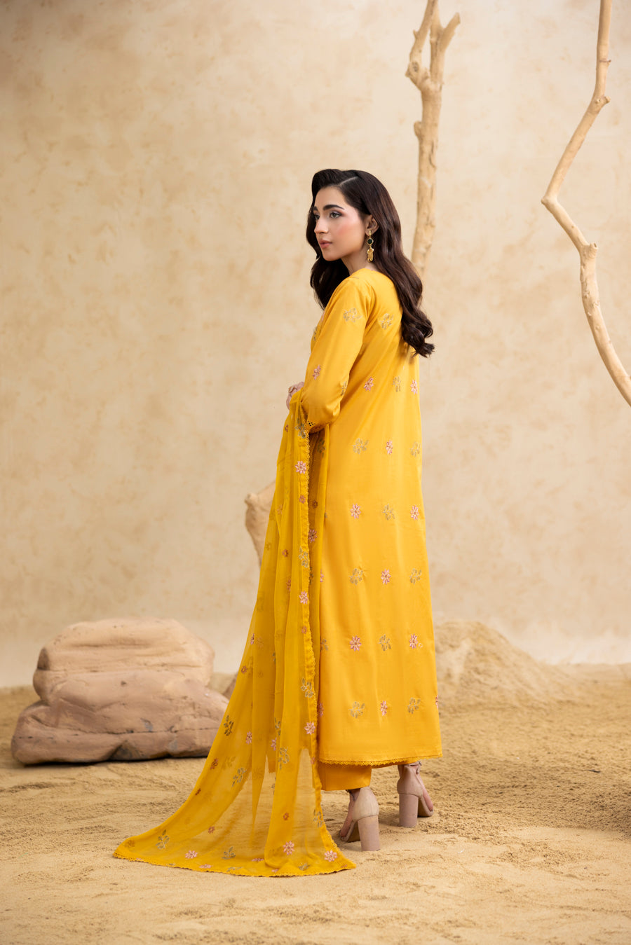 Mustard Yellow 3-Pc's Embroidered Ready to Wear - Threads & Weaves