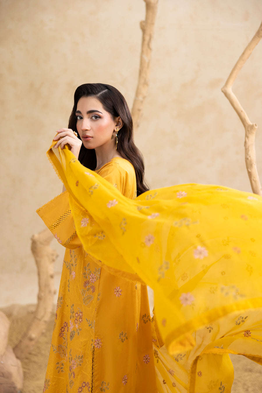 Mustard Yellow 3-Pc's Embroidered Ready to Wear - Threads & Weaves