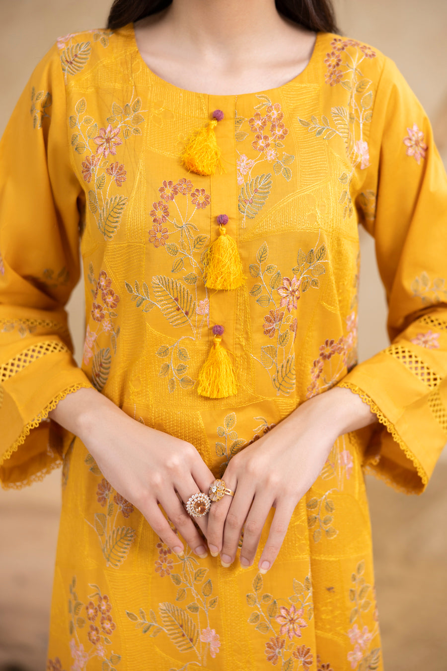 Mustard Yellow 3-Pc's Embroidered Ready to Wear - Threads & Weaves