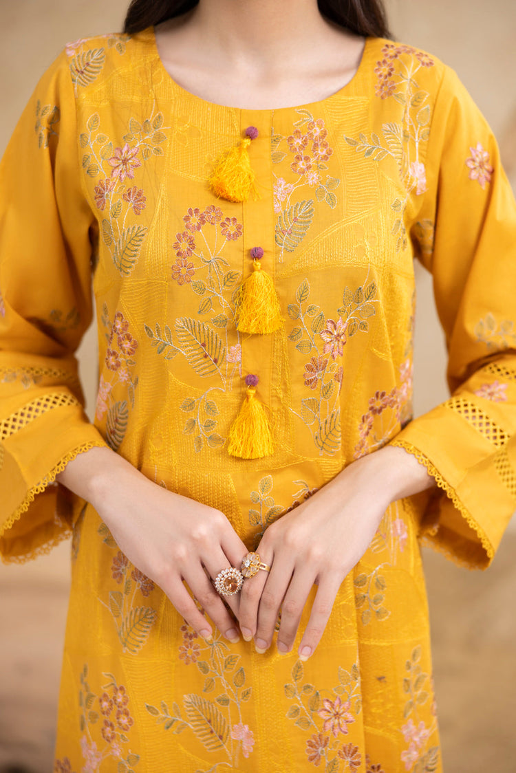 Mustard Yellow 3-Pc's Embroidered Ready to Wear - Threads & Weaves