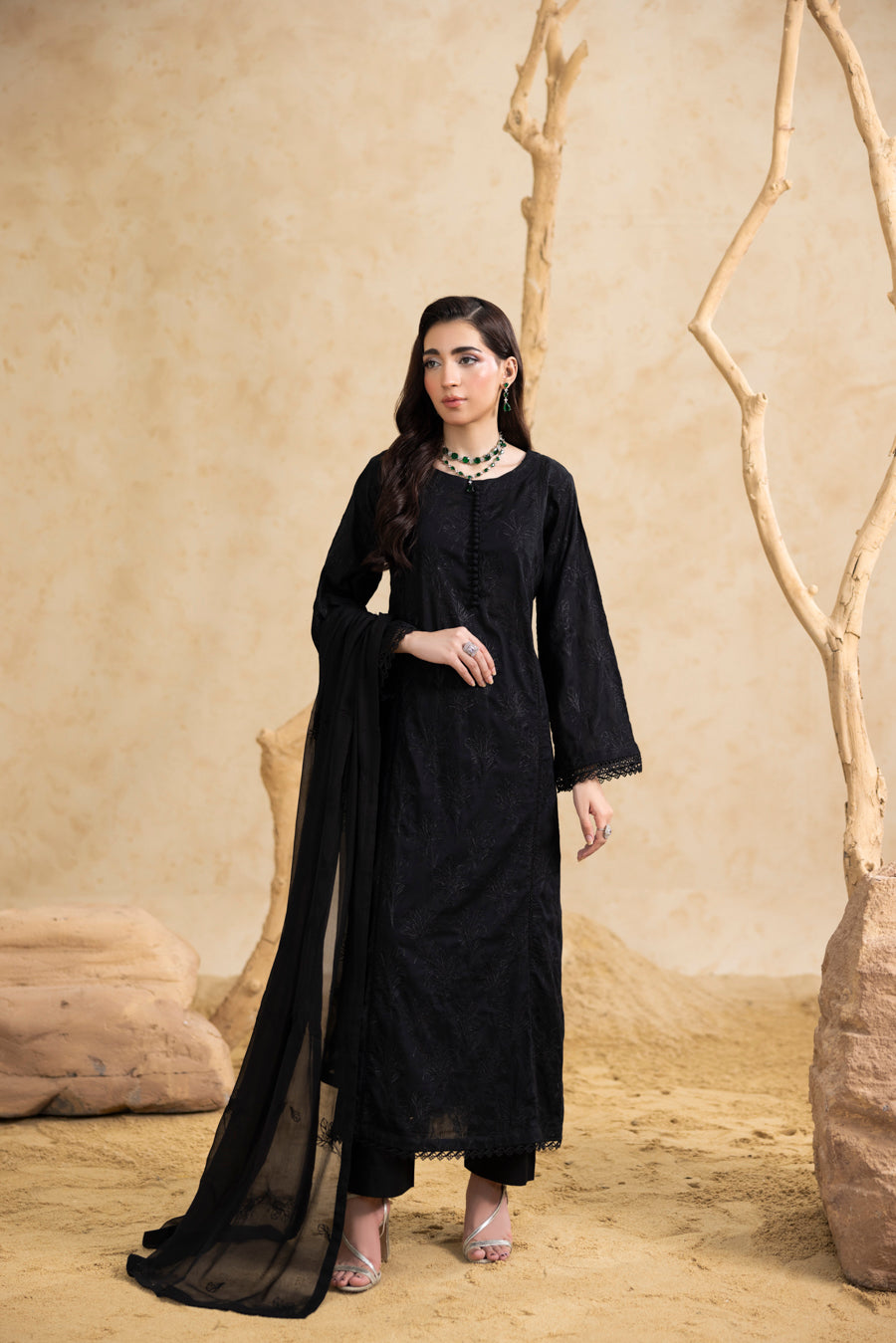 Black 3-Pc's Embroidered Ready to Wear - Threads & Weaves