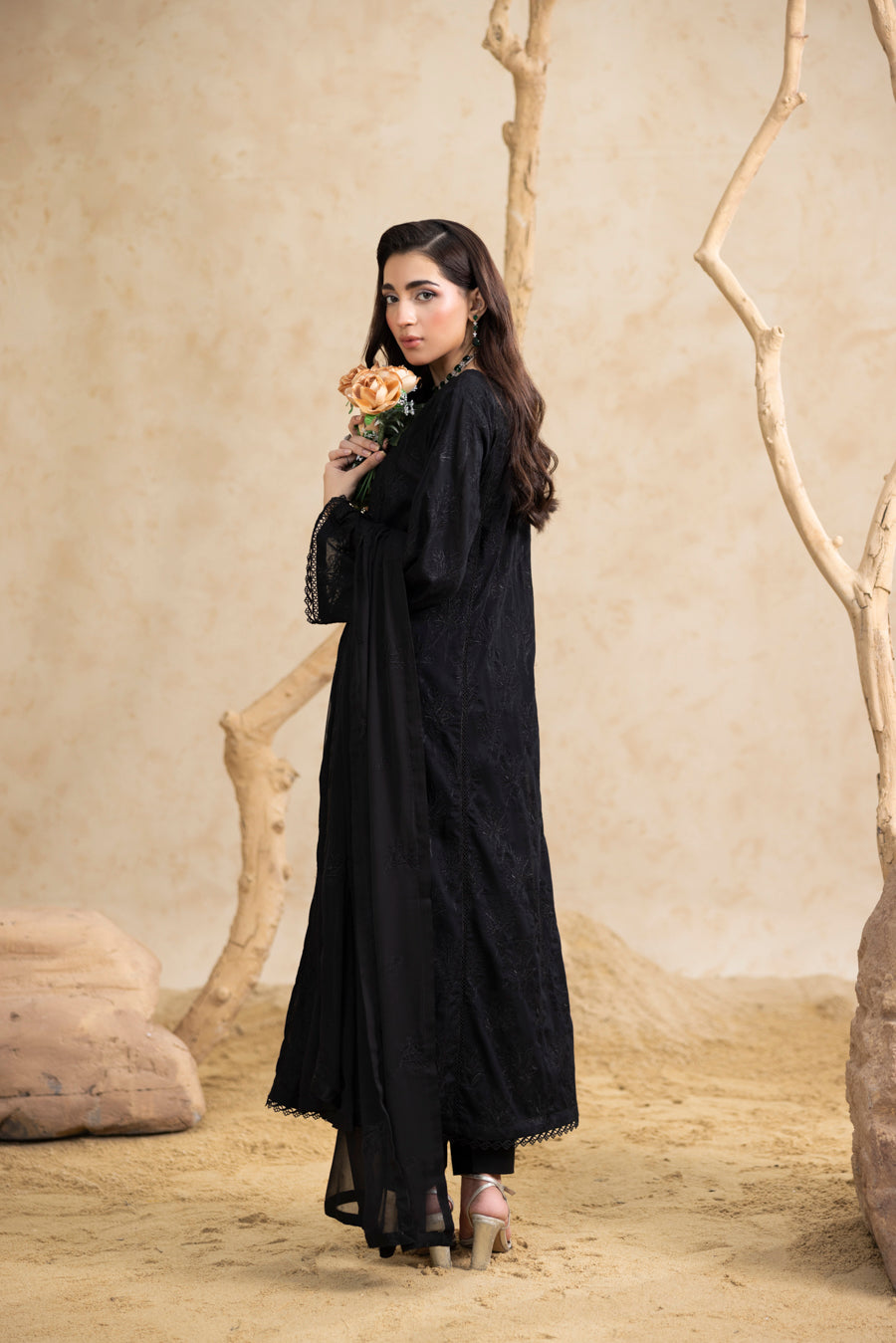 Black 3-Pc's Embroidered Ready to Wear - Threads & Weaves