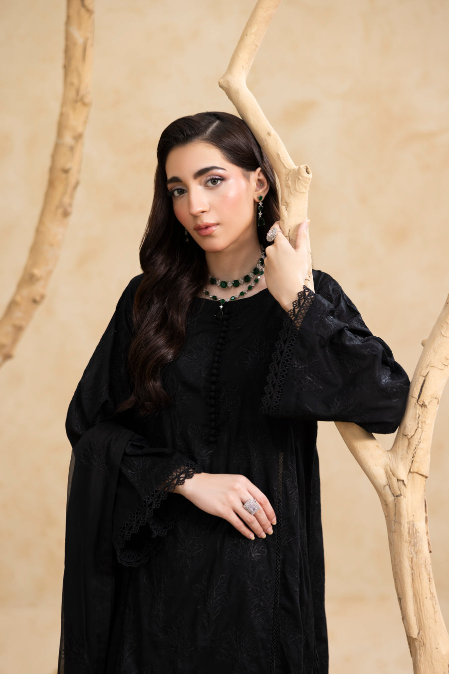 Black 3-Pc's Embroidered Ready to Wear - Threads & Weaves