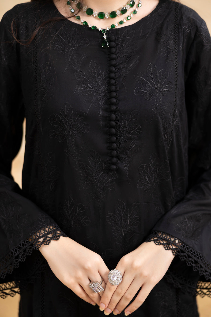 Black 3-Pc's Embroidered Ready to Wear - Threads & Weaves