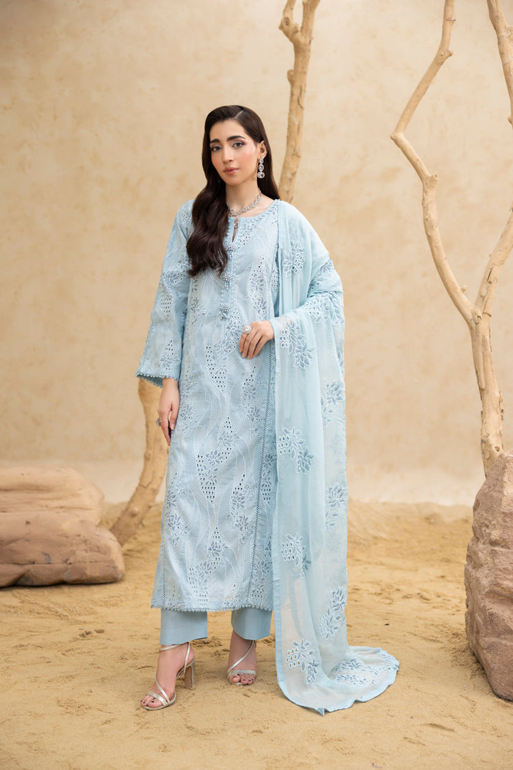 Aqua Chikankari 3-Pc's Embroidered Ready to Wear - Threads & Weaves