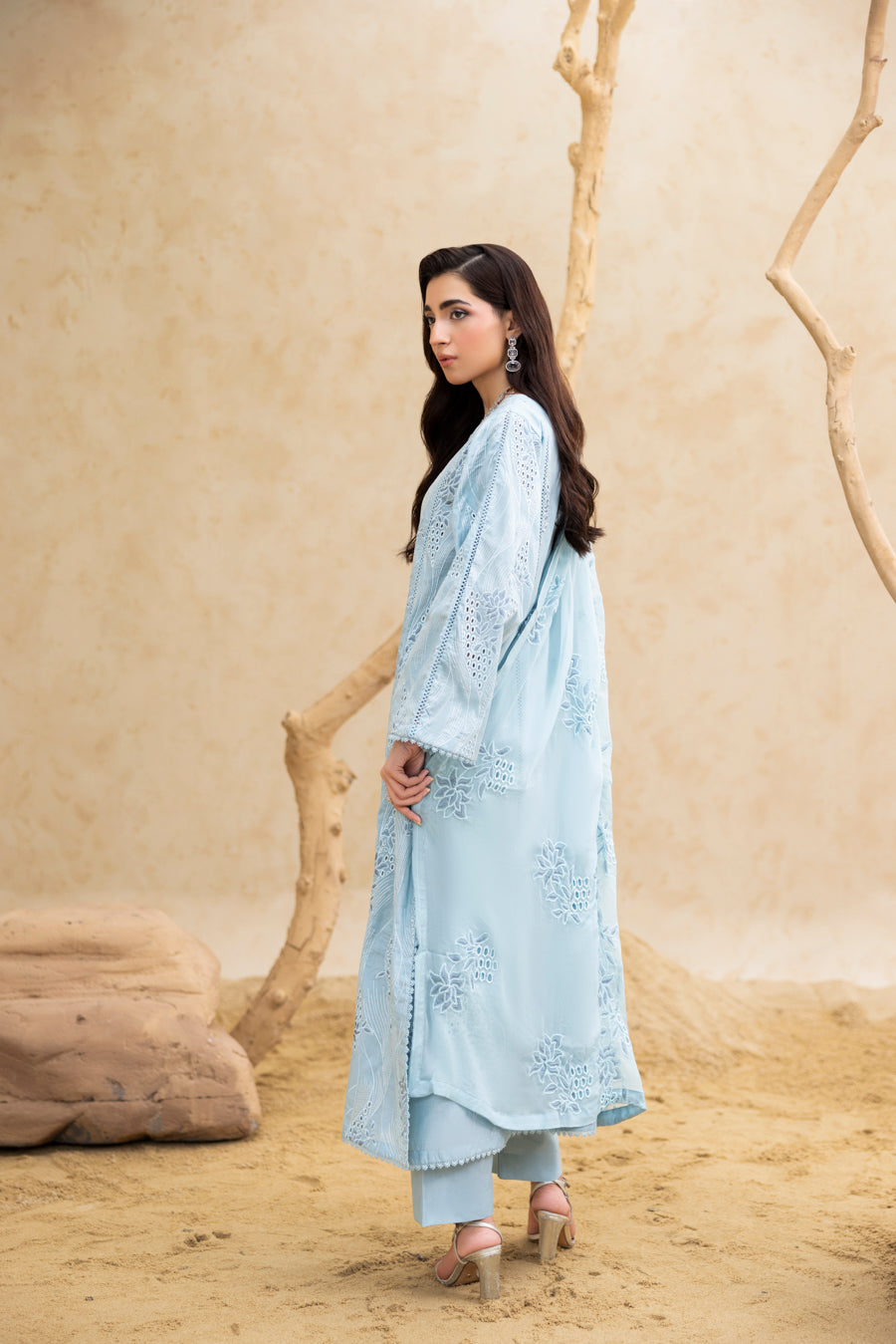 Aqua Chikankari 3-Pc's Embroidered Ready to Wear - Threads & Weaves