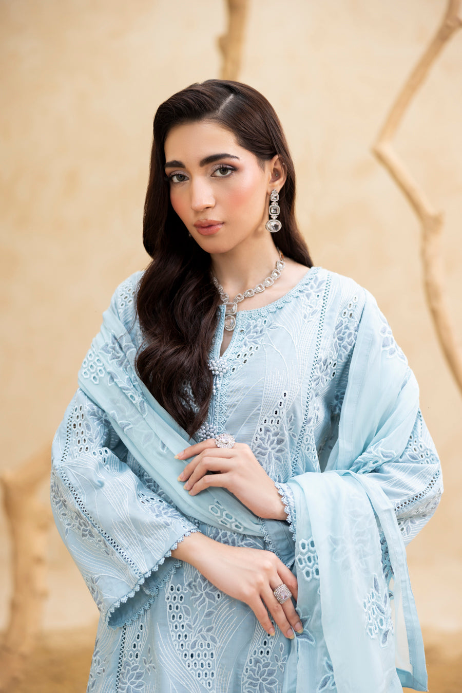 Aqua Chikankari 3-Pc's Embroidered Ready to Wear - Threads & Weaves