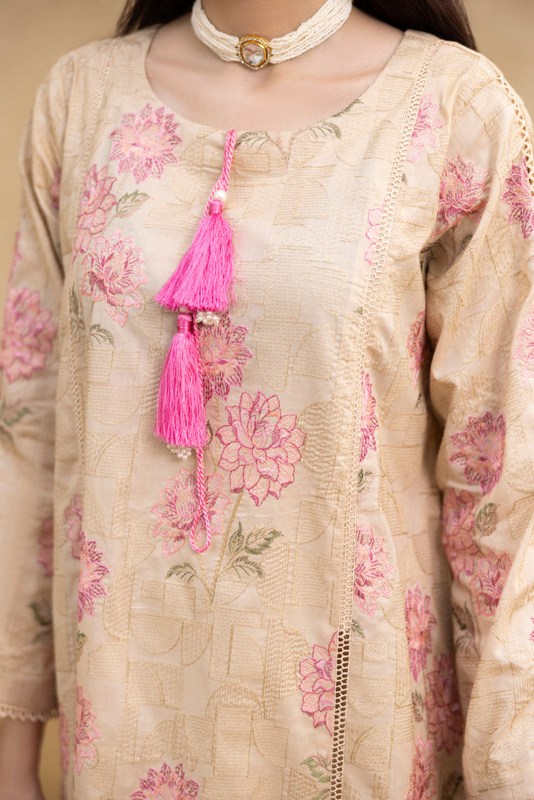 Skin Beige 3-Pc's Embroidered Ready to Wear - Threads & Weaves