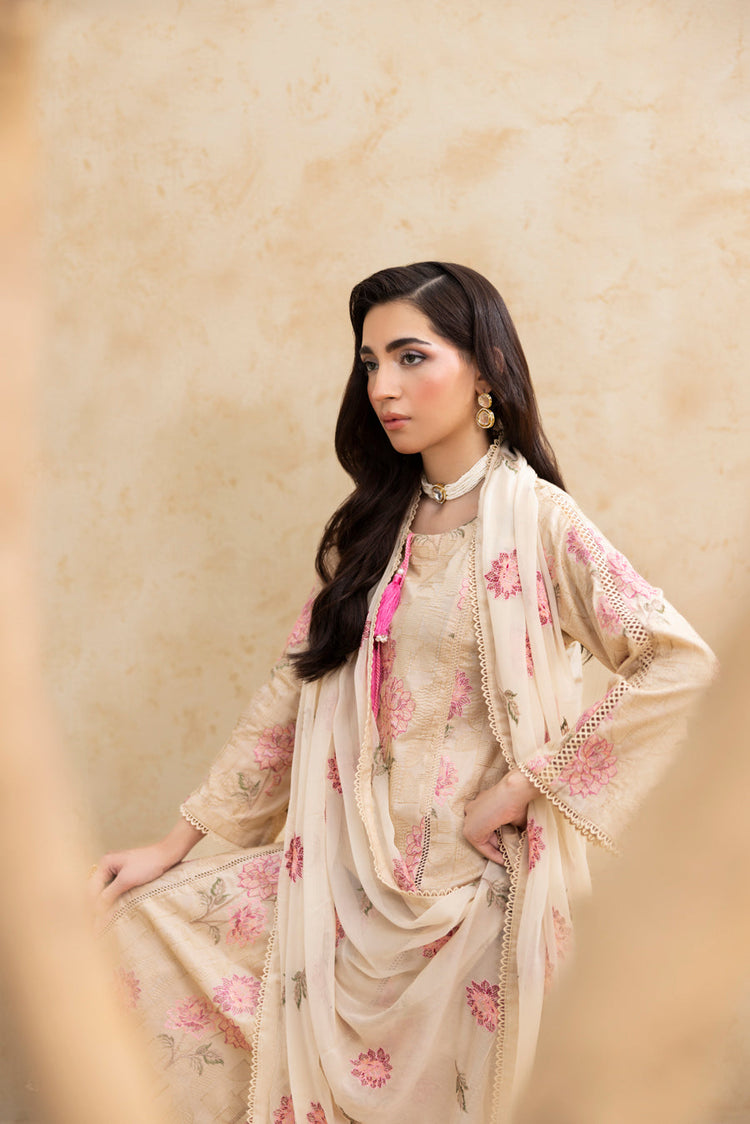 Skin Beige 3-Pc's Embroidered Ready to Wear - Threads & Weaves
