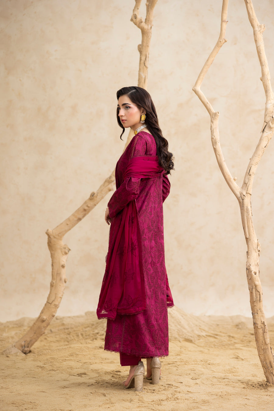 Burgundy 3-Pc's Embroidered Ready to Wear - Threads & Weaves