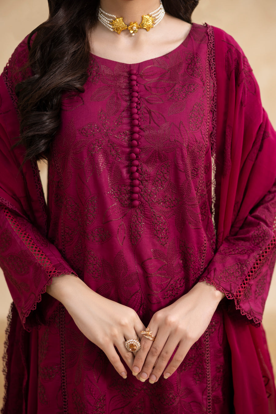 Burgundy 3-Pc's Embroidered Ready to Wear - Threads & Weaves
