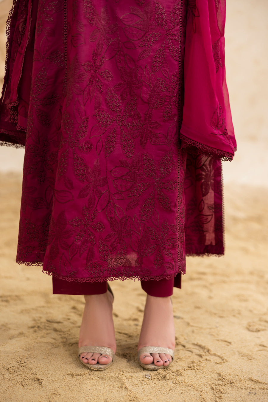 Burgundy 3-Pc's Embroidered Ready to Wear - Threads & Weaves
