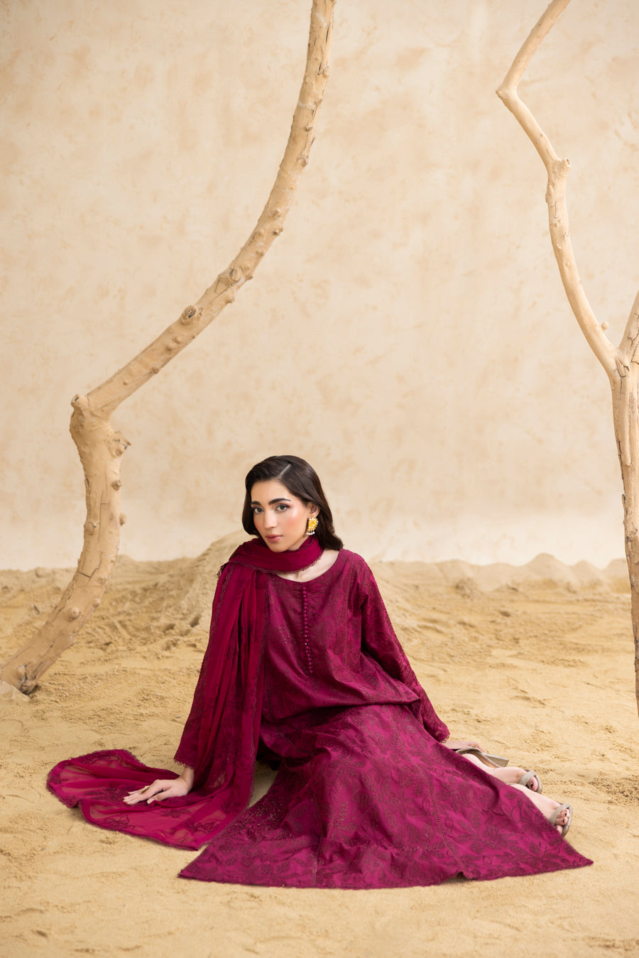 Burgundy 3-Pc's Embroidered Ready to Wear - Threads & Weaves