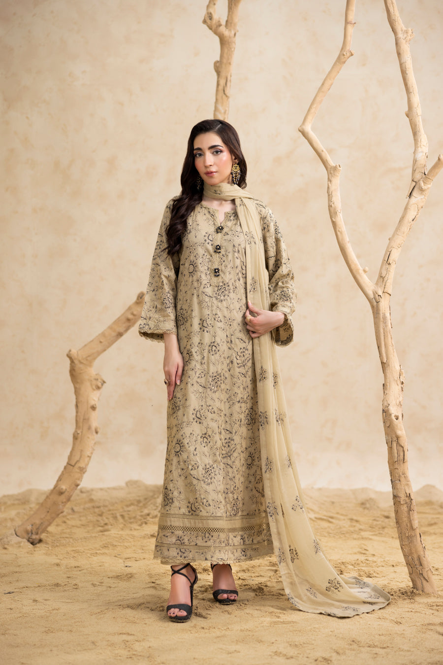 Sapphire Sand 3-Pc's Embroidered Ready to Wear - Threads & Weaves