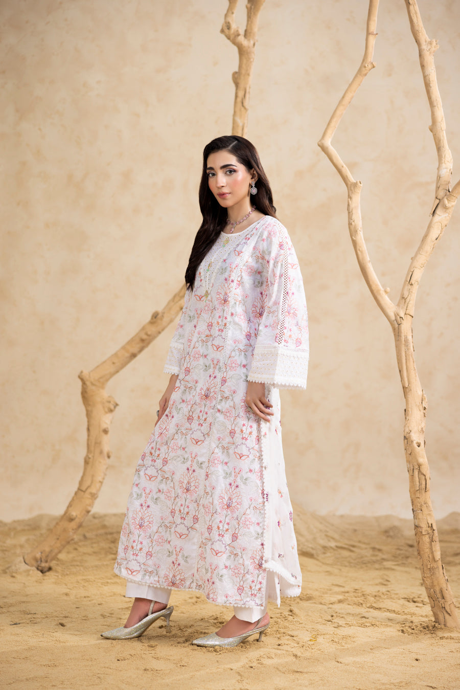White 3-Pc's Embroidered Ready to Wear - Threads & Weaves