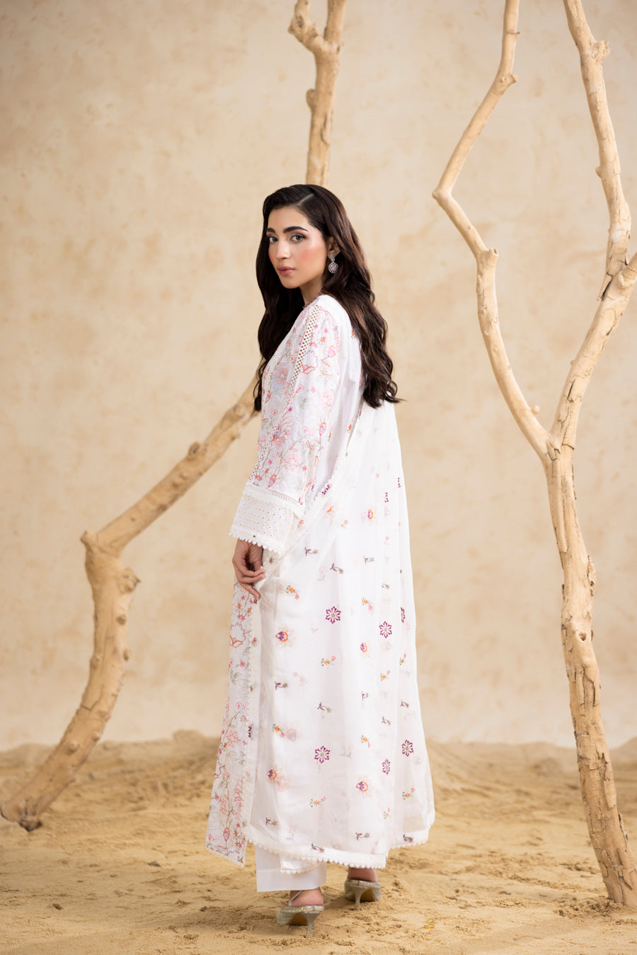 White 3-Pc's Embroidered Ready to Wear - Threads & Weaves