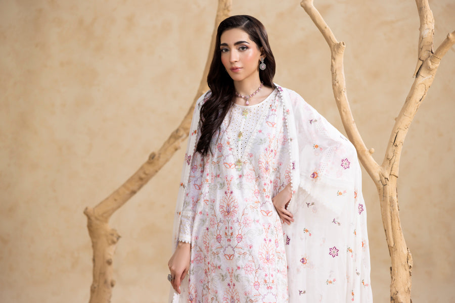 White 3-Pc's Embroidered Ready to Wear - Threads & Weaves