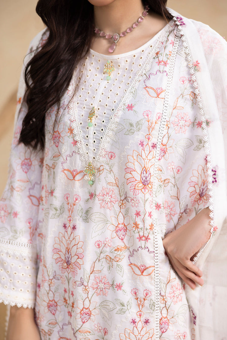 White 3-Pc's Embroidered Ready to Wear - Threads & Weaves