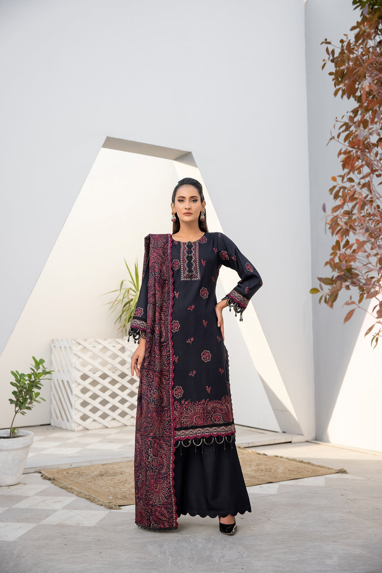Winter dhanak suit crimson red - unstitched embroidered - Threads & Weaves