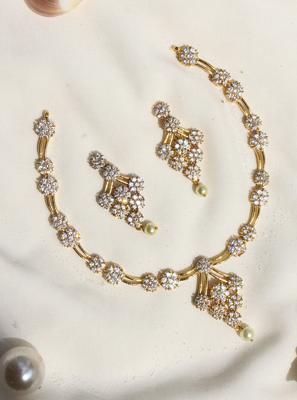 Gold Plated Statement Diamond Necklace - Aloro Jewels