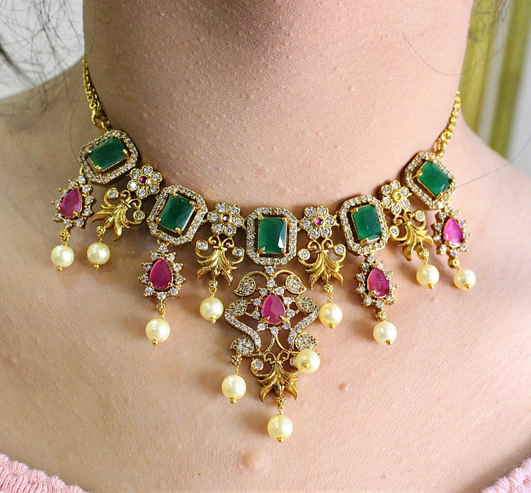 Multicolor Diamond Ganga Jamna Style Necklace - Aloro Jewels