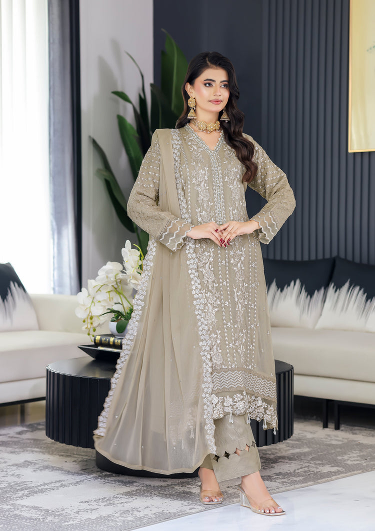 Daania BN-1055 - 3 Piece Semi-Stitched Fancy Heavy Embroidered - Bint-e-Noor