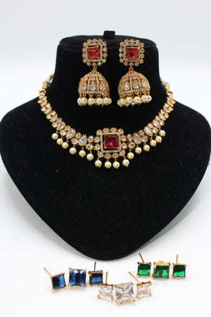 Mossinate Diamond Necklace With Changeable Stones - Aloro Jewels
