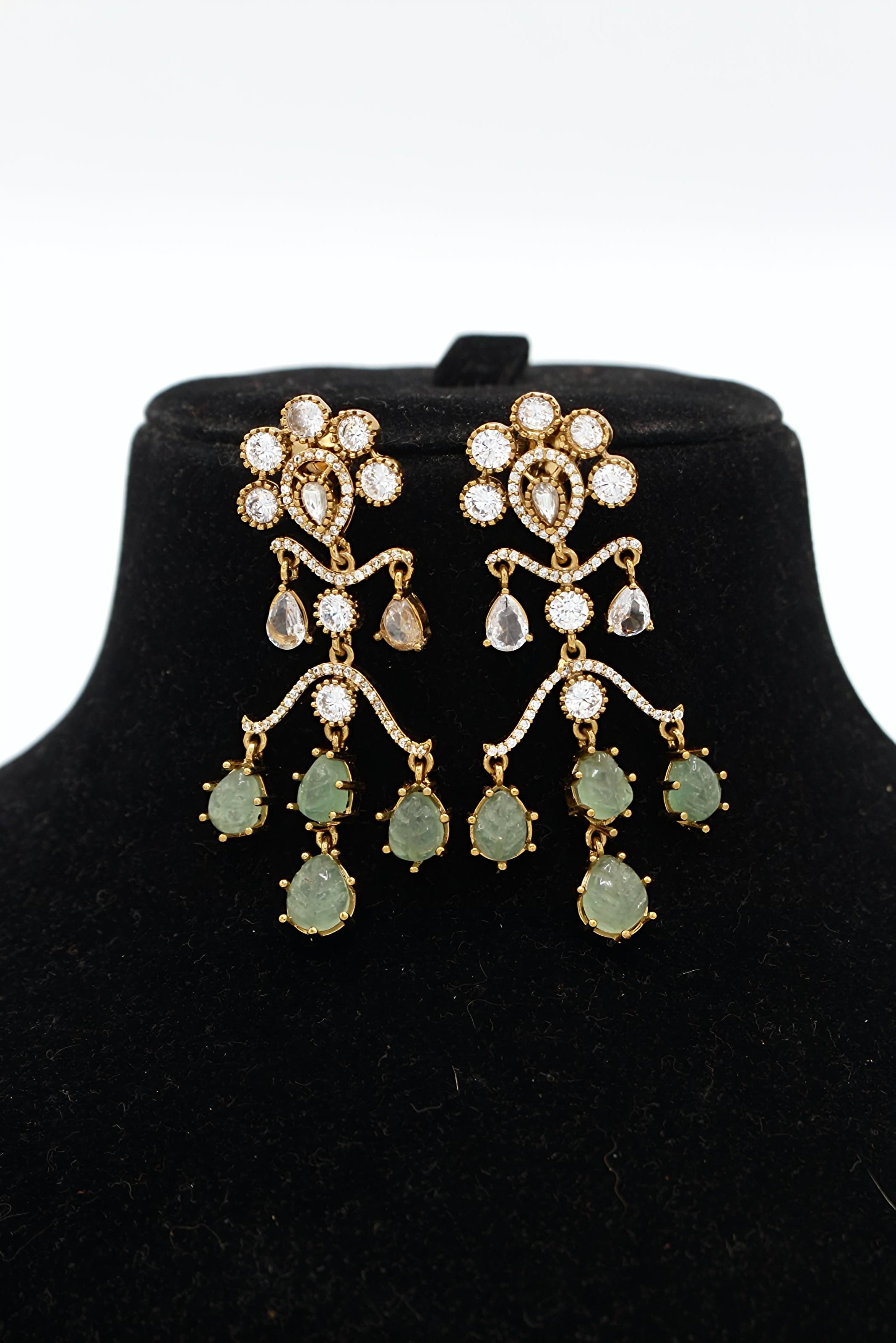 Husn-E-Tarash Hand Carved Mossinate Diamond Earrings - Aloro Jewels