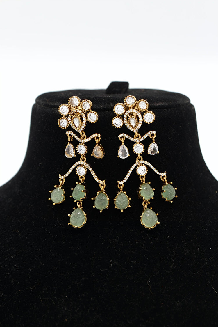 Husn-E-Tarash Hand Carved Mossinate Diamond Earrings - Aloro Jewels
