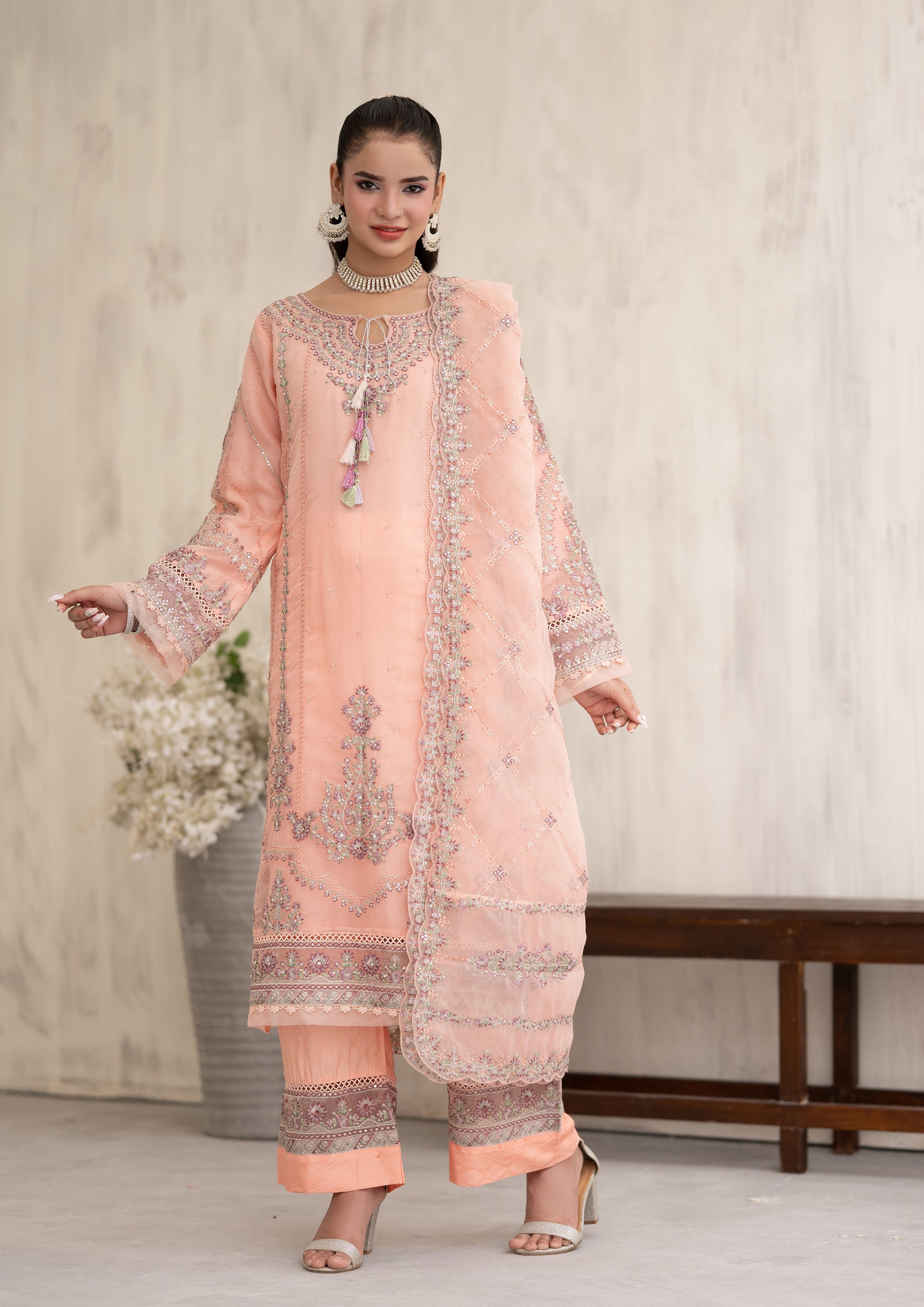 Farhin BN-1087 - 3 Piece Stitched Fancy Heavy Embroidered - Bint-e-Noor