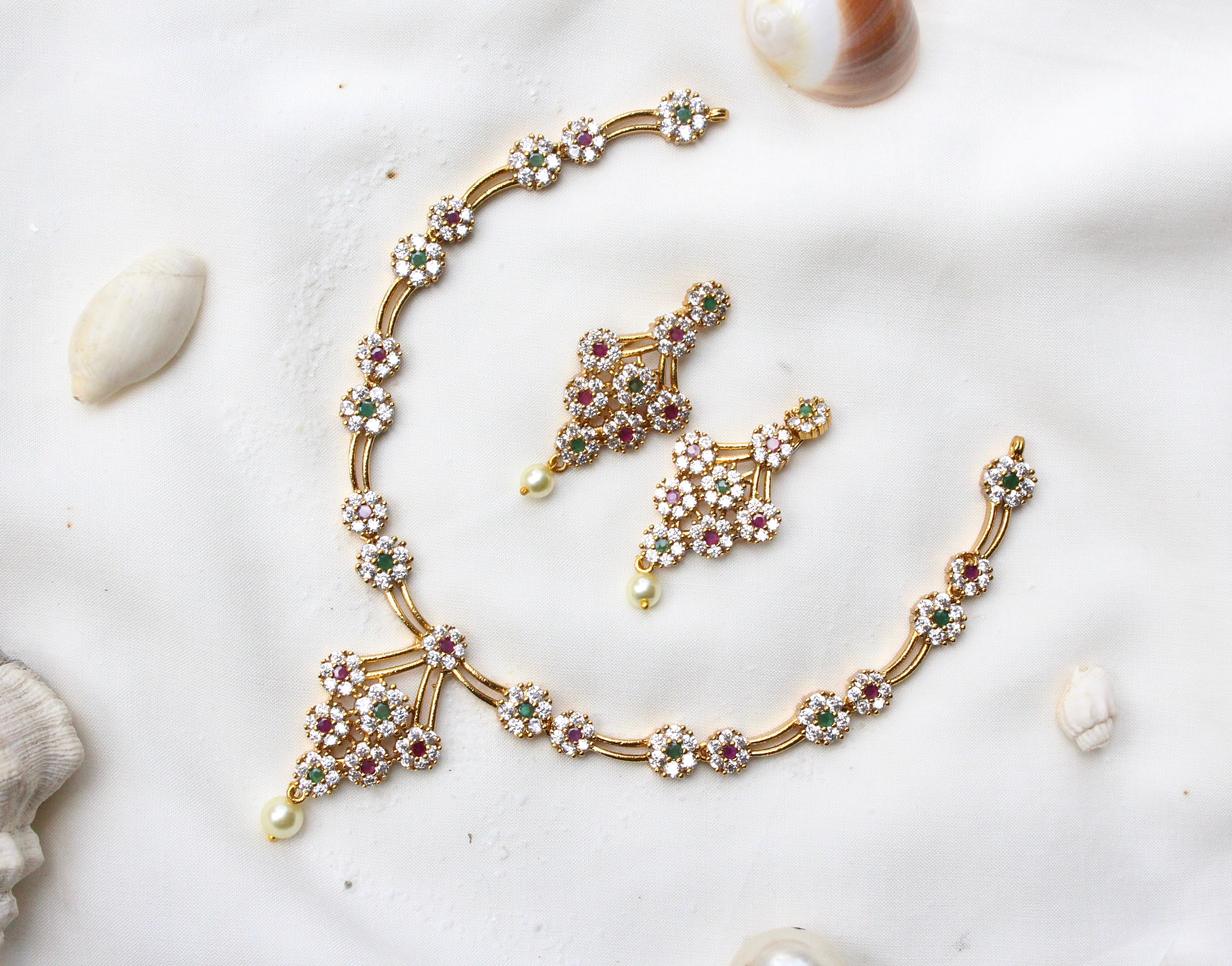 Gold Plated Statement Diamond Necklace - Aloro Jewels
