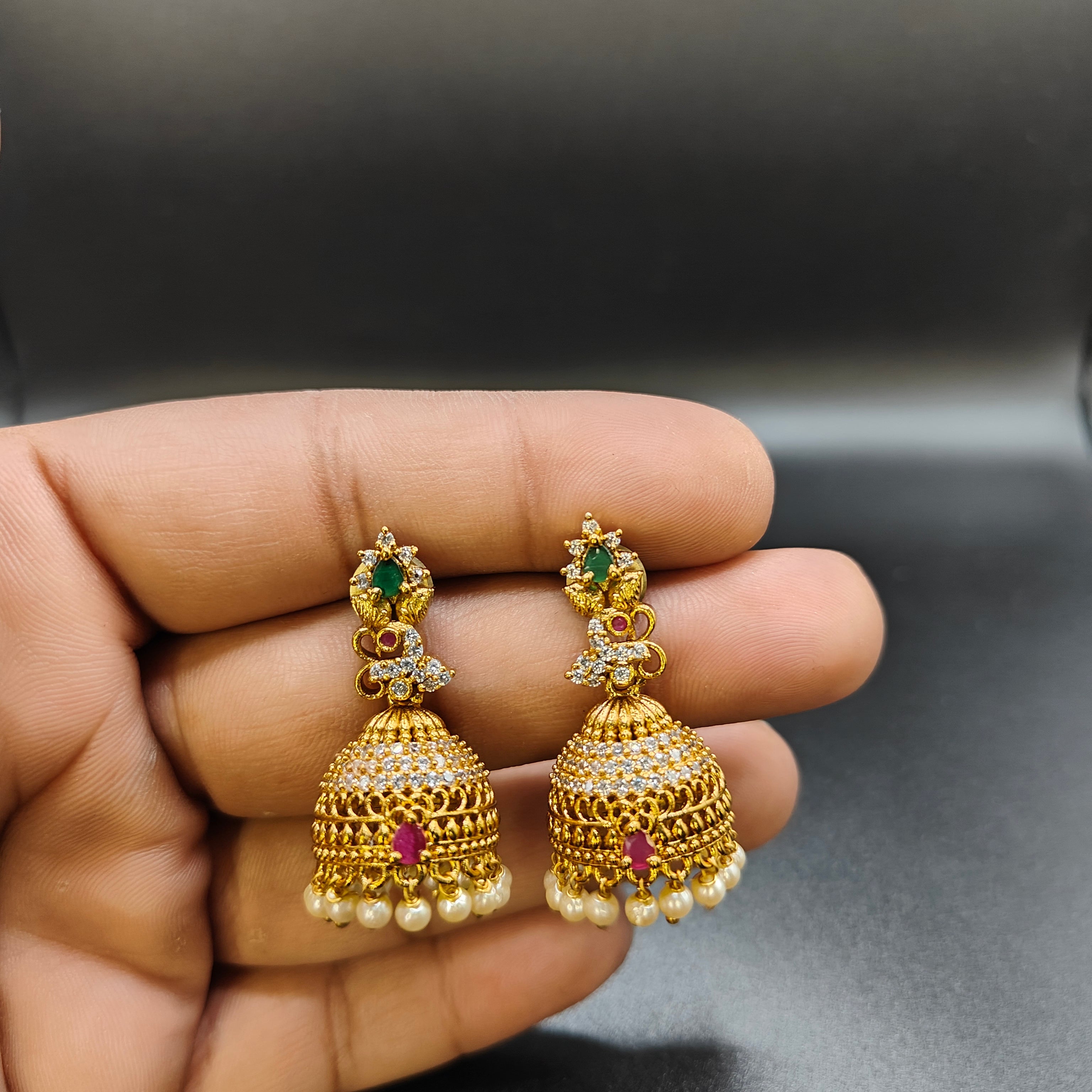 Gold Plated Diamond Jhumki Earrings - Aloro Jewels
