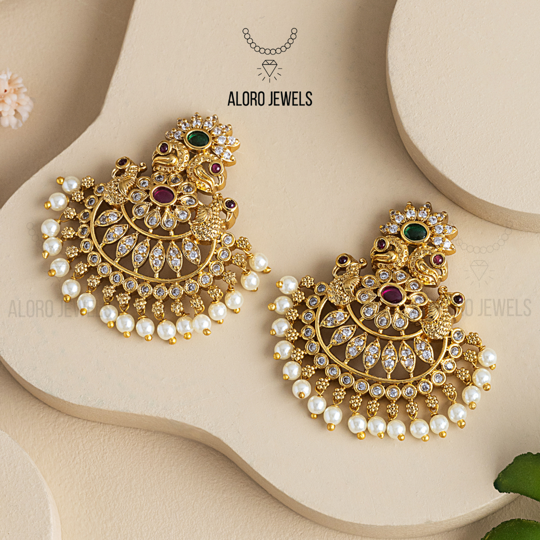 ''Taara'' Gold Plated Peacock Chandbali - Aloro Jewels