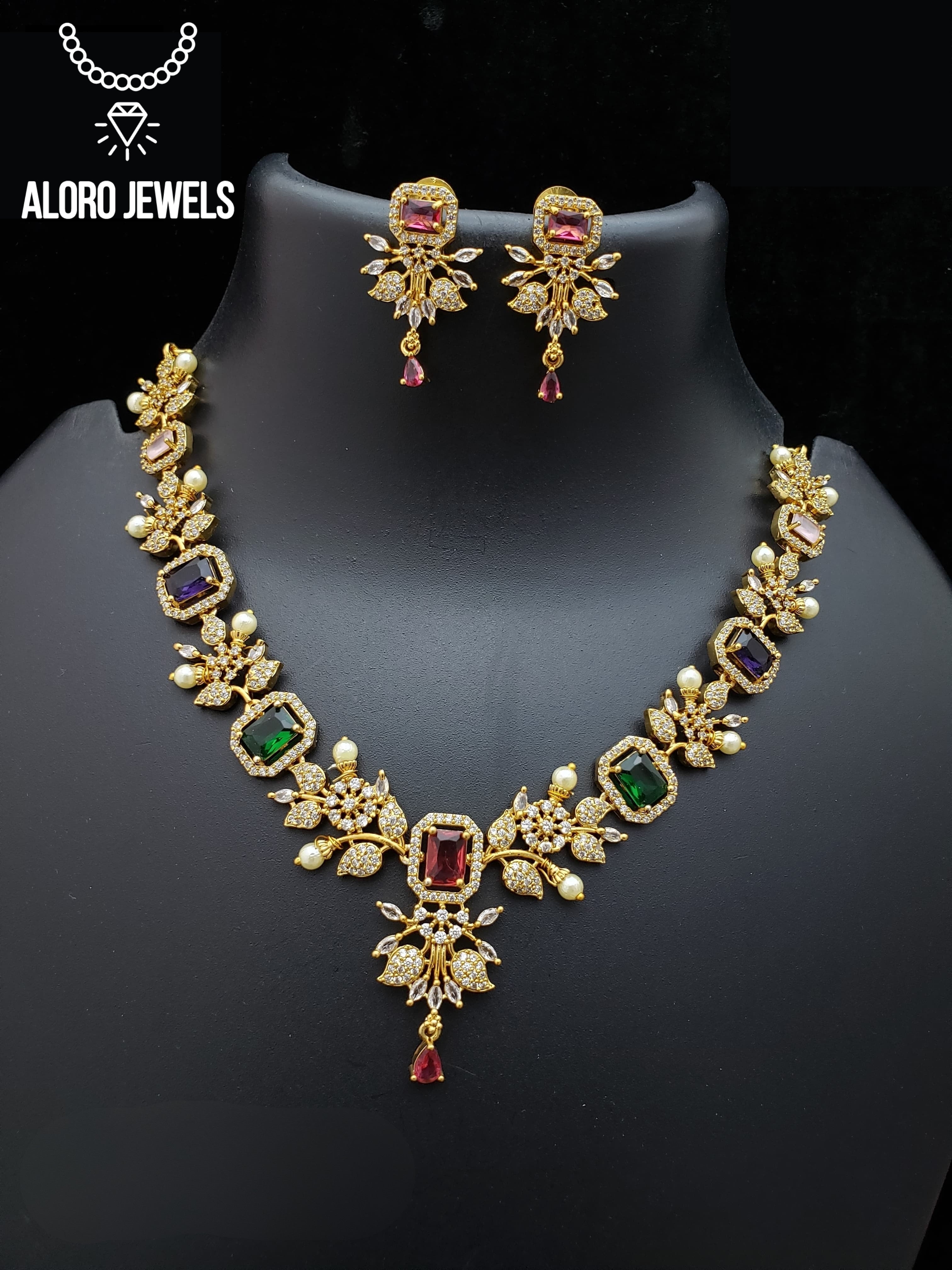 Gulzar-E-Nageen Ganga Jamna Style Necklace - Aloro Jewels