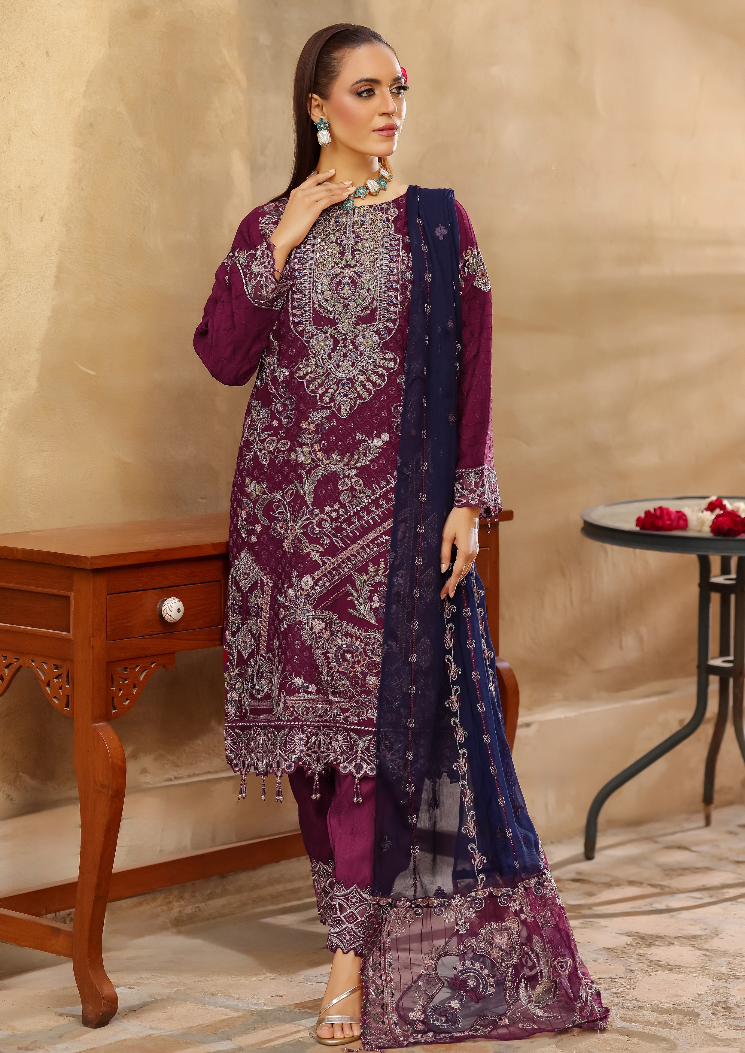 Elva BN-1018 - 3 Piece Stitched Fancy Heavy Embroidered - Bint-e-Noor