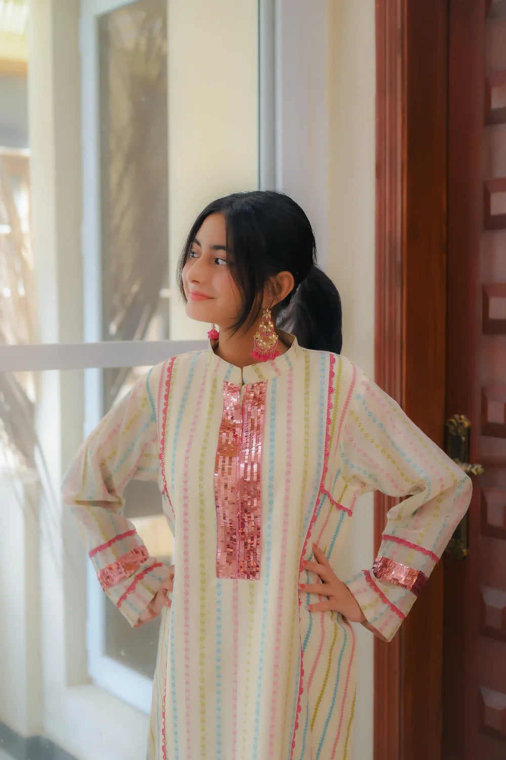 Blush Radiance Striped Kurta 2 Piece Suit - Shadeforteen
