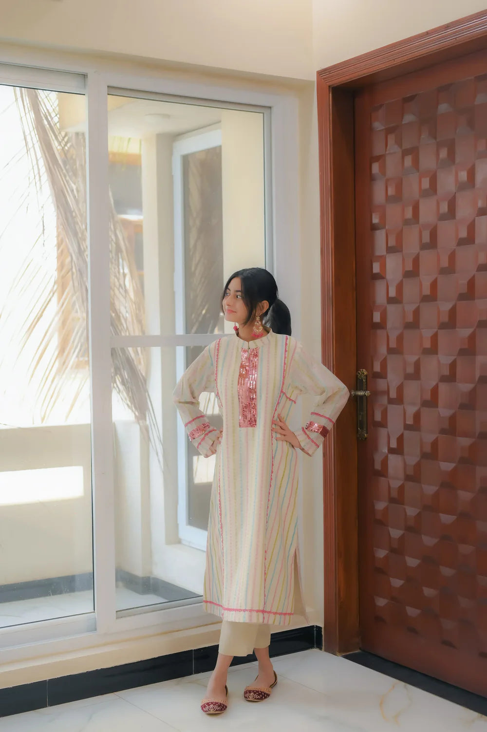 Blush Radiance Striped Kurta 2 Piece Suit - Shadeforteen