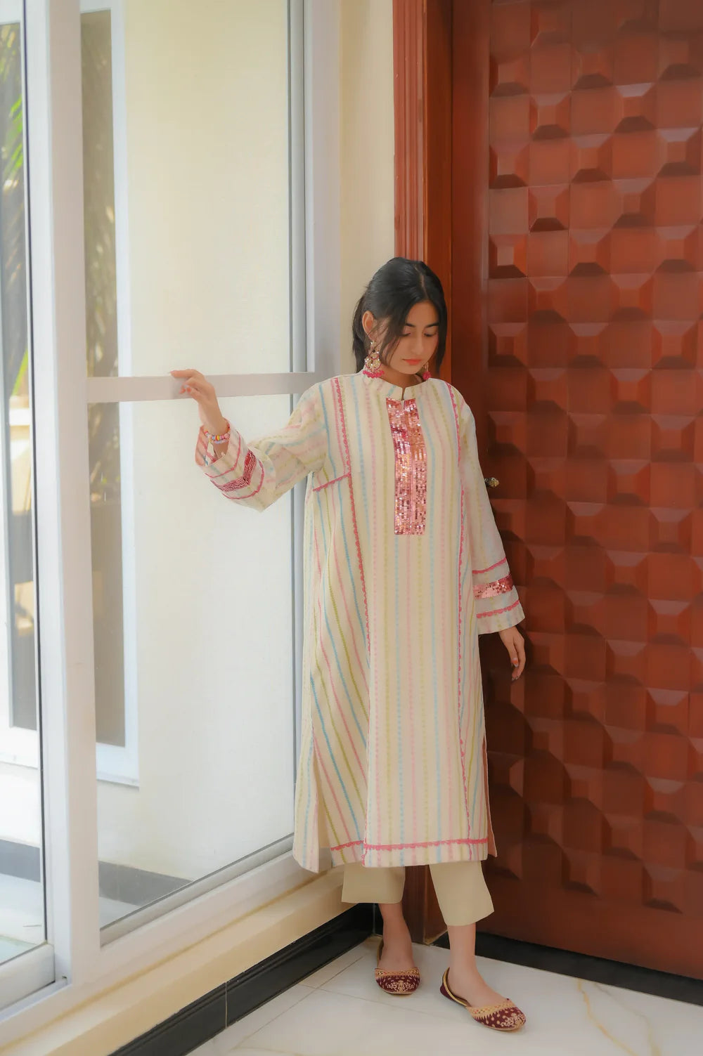 Blush Radiance Striped Kurta 2 Piece Suit - Shadeforteen