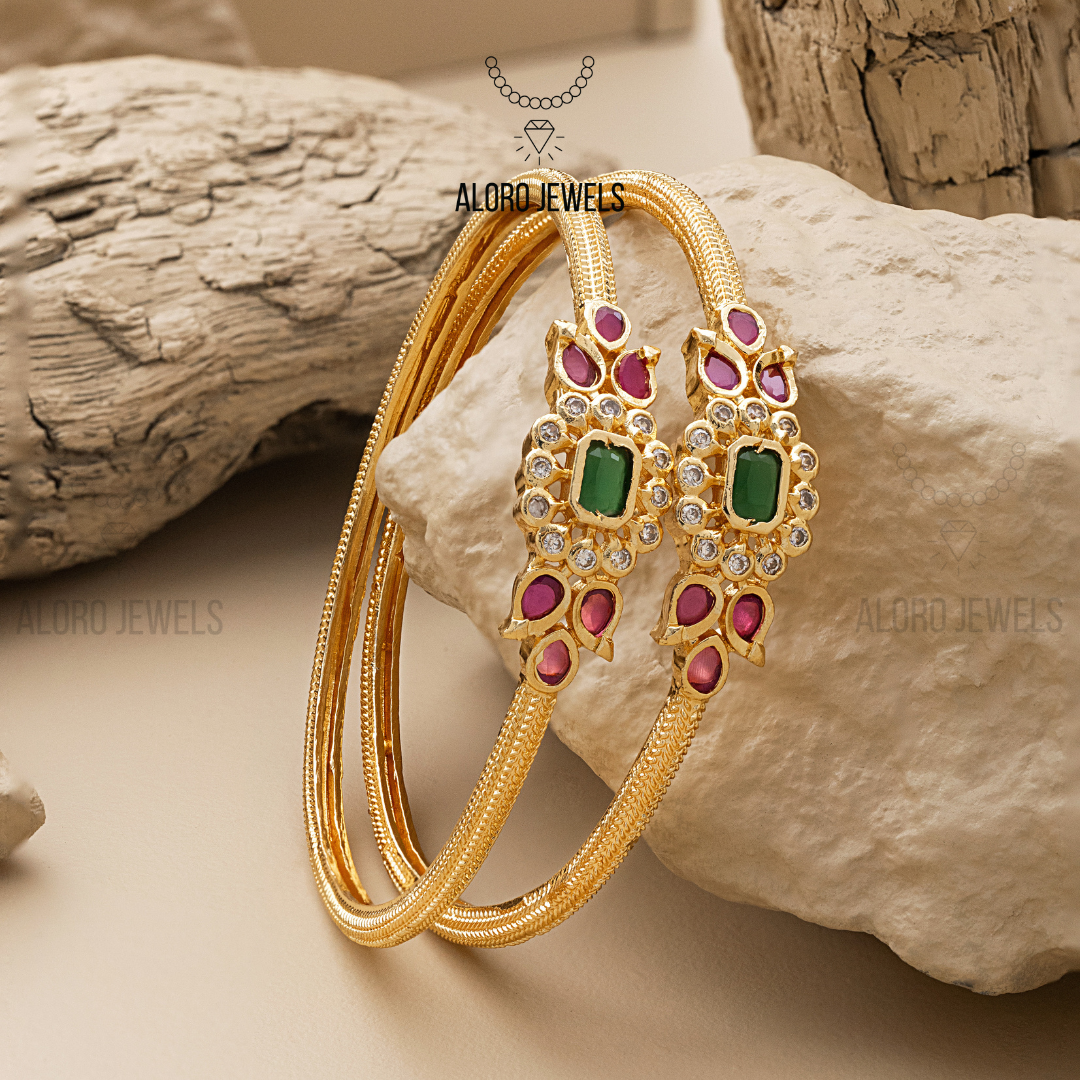 Gold Plated Jadau Bangles - Aloro Jewels