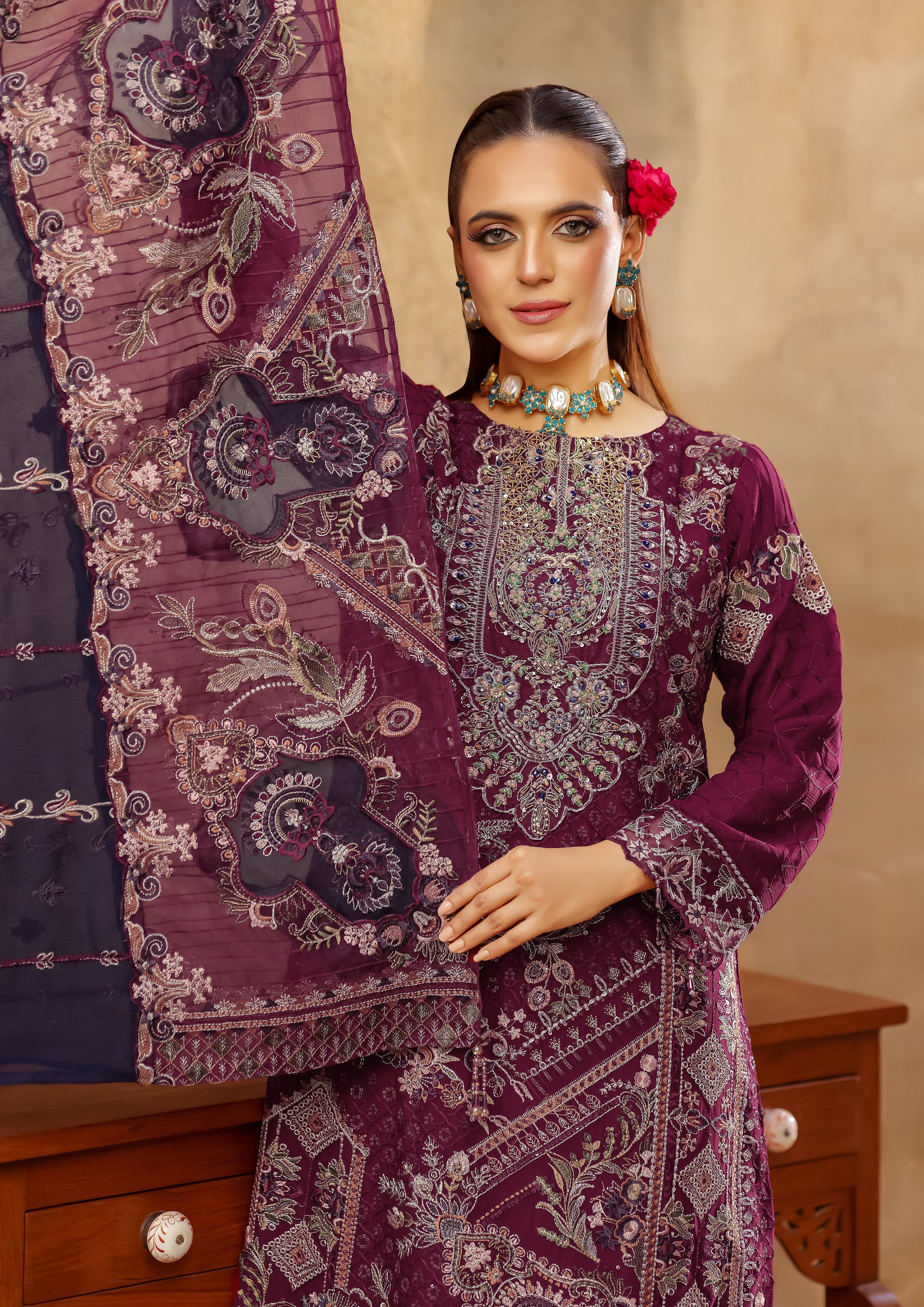 Elva BN-1018 - 3 Piece Stitched Fancy Heavy Embroidered - Bint-e-Noor