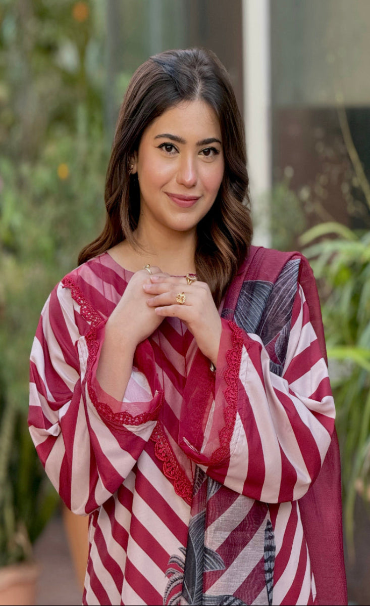 Gulnaar Maroon - Stitched 3 Pcs - Kala Jora