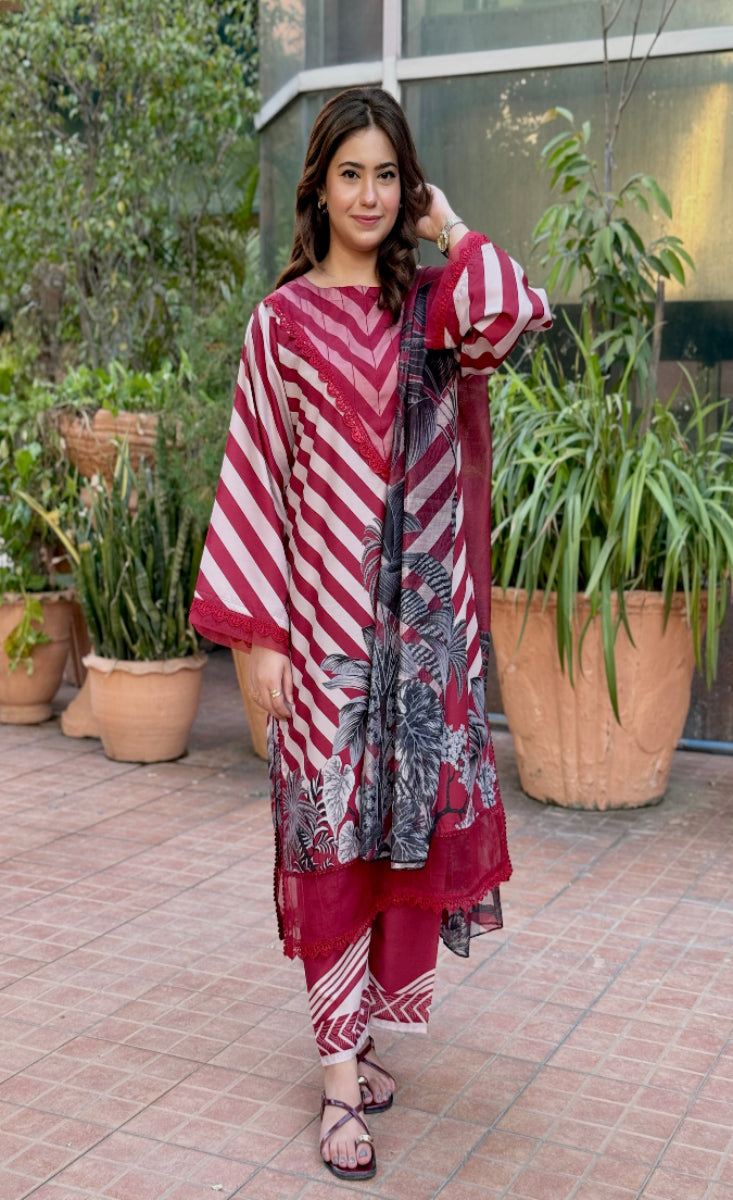 Gulnaar Maroon - Stitched 3 Pcs - Kala Jora
