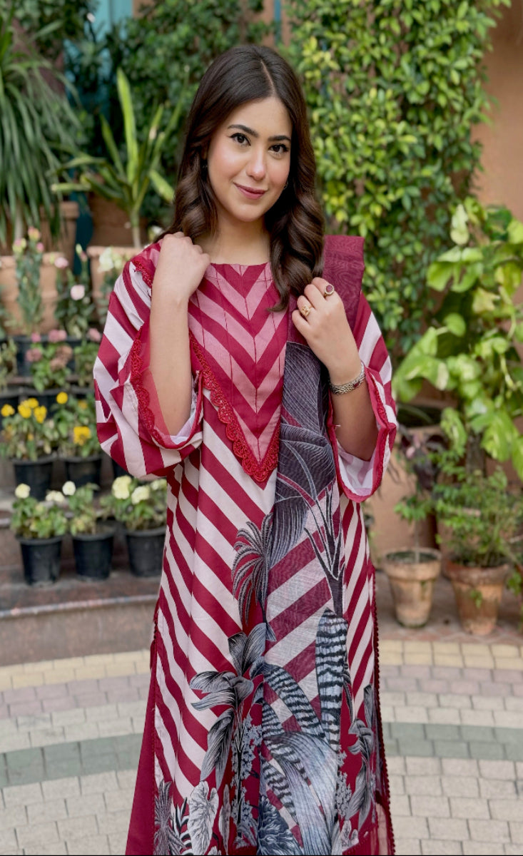 Gulnaar Maroon - Stitched 3 Pcs - Kala Jora
