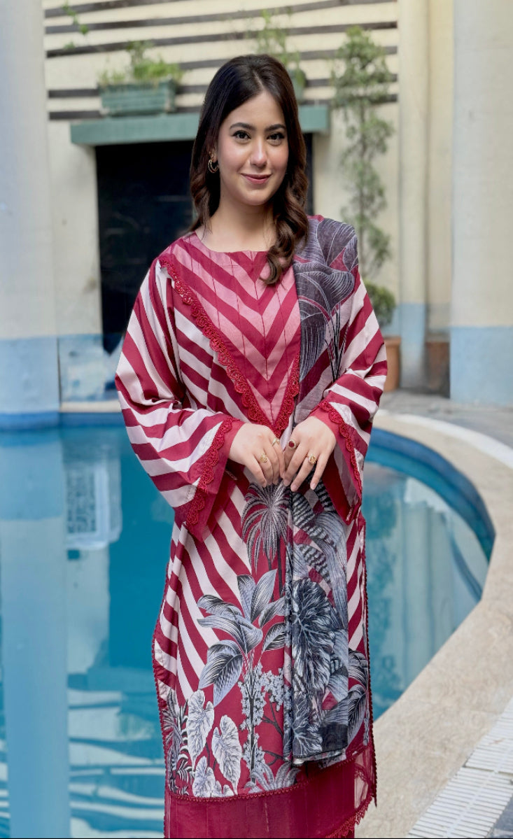 Gulnaar Maroon - Stitched 3 Pcs - Kala Jora